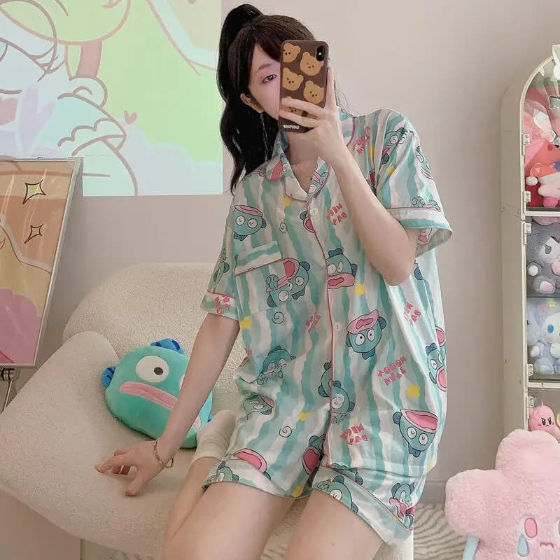 Nuovo Pajamasgirl Homewear Set Pigiama Estivo a Maniche Corte e Pantaloncini, Comodo Stile Giapponese a Righe, Popolare