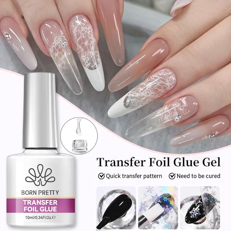 BORN PRETTY Nail Foil Glue Gel 10ML Foil Transfer Gel for Foil Nails Stickers DIY Nail Art Manicure Salon Home UV LED Lamp Need