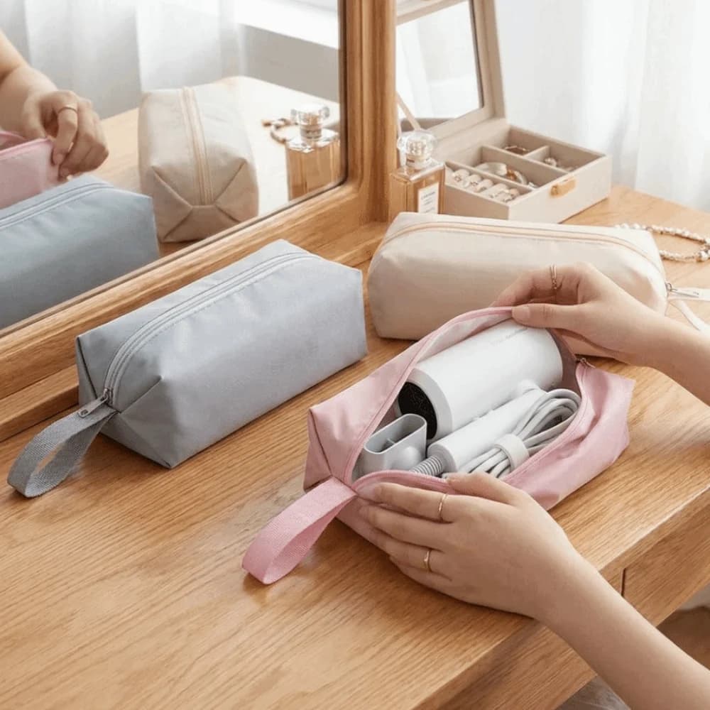Solid Color Hair Dryer Storage Bag Large Capacity Waterproof Curling Iron Carrying Case Dust-proof with Handle Zipper