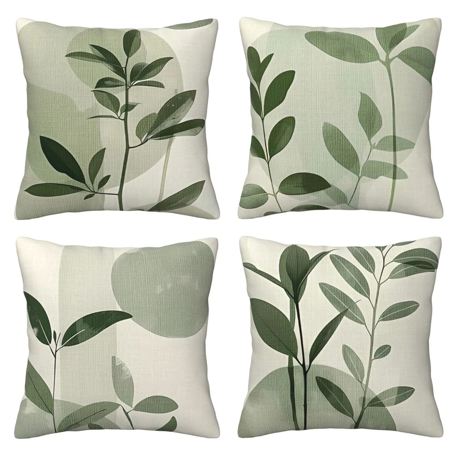 Fresh Green Leaf Simple Style PillowcaseBedroom Living Room Sofa Home Decor Polyester Cushion Cover with Zipper