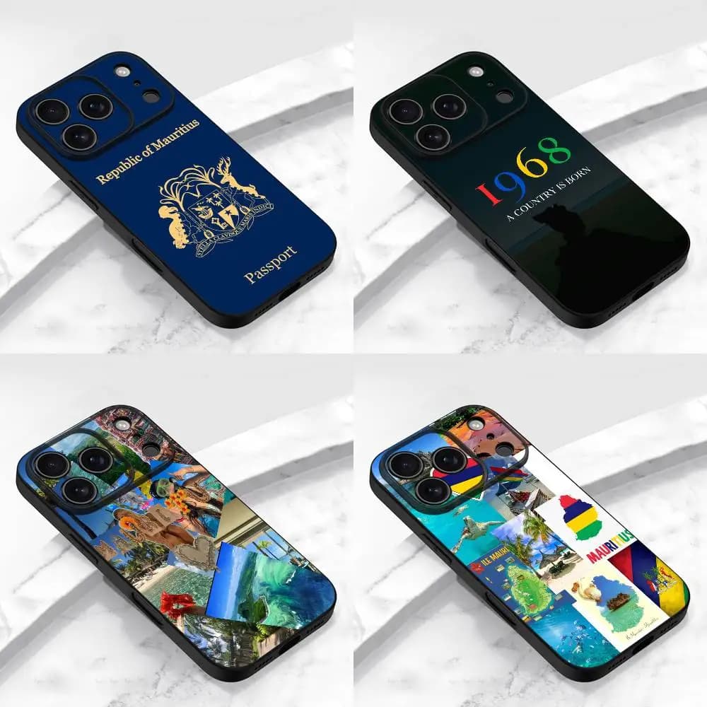 Custodia per telefono da viaggio con bandiera per passaporto Mauritius per iPhone 17,16,15,14,13,12,11,Pro,Max,Plus,E,Air,Mini Cover protettiva nera