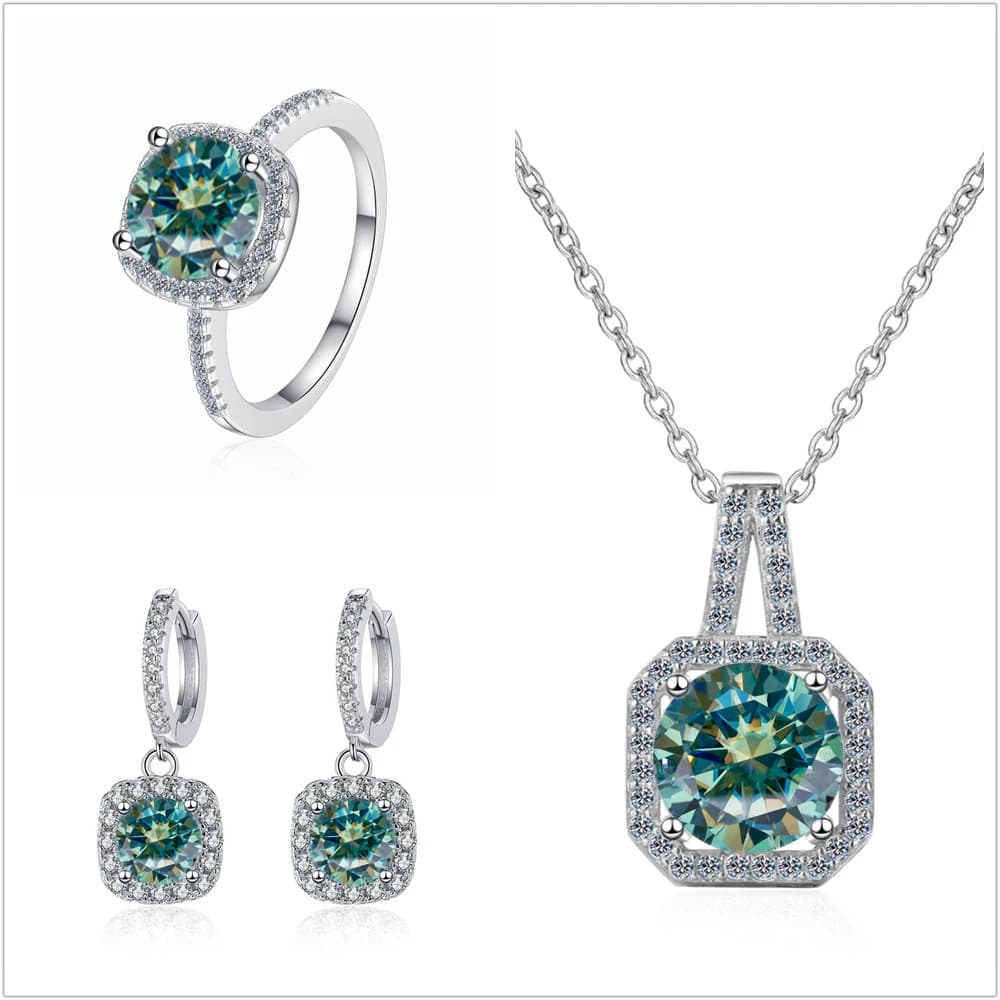 Set di gioielli in vera Moissanite 925 Sterling Silver Sparking Square Lab Diamond pendenti collana orecchini a cerchio per regalo da donna