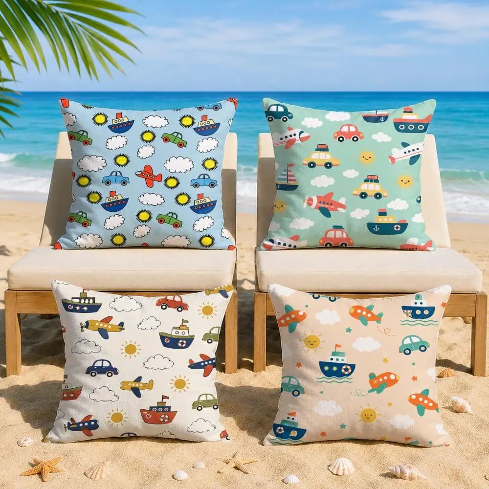Airplane Car Ship Cushion Cover Short Plush Soft Double-Sided Printing Pillow Case Cozy Sofa Bedroom Home Decor Gift