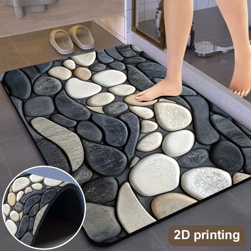 Tappetino in Diatomite con Motivo a Ciottoli, Assorbente, Antiscivolo per Cucina, Bagno e Soggiorno, con Base in Gomma 2D