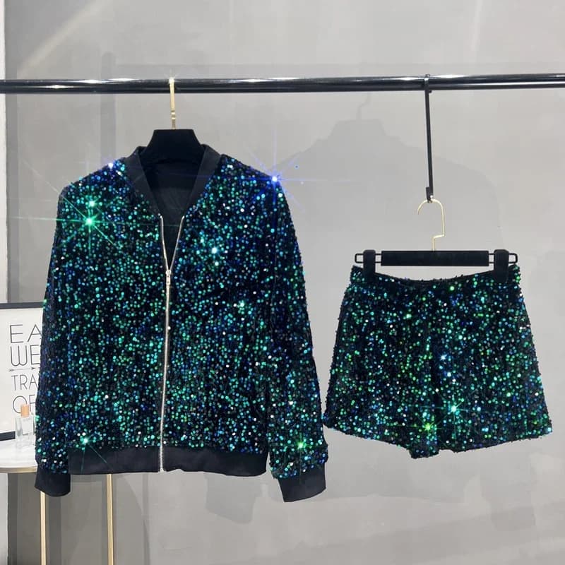 Cappotto con paillettes premium Giacca da donna con cerniera Top Uniforme da baseball Casual Versatile e sottile Moda femminile in due pezzi