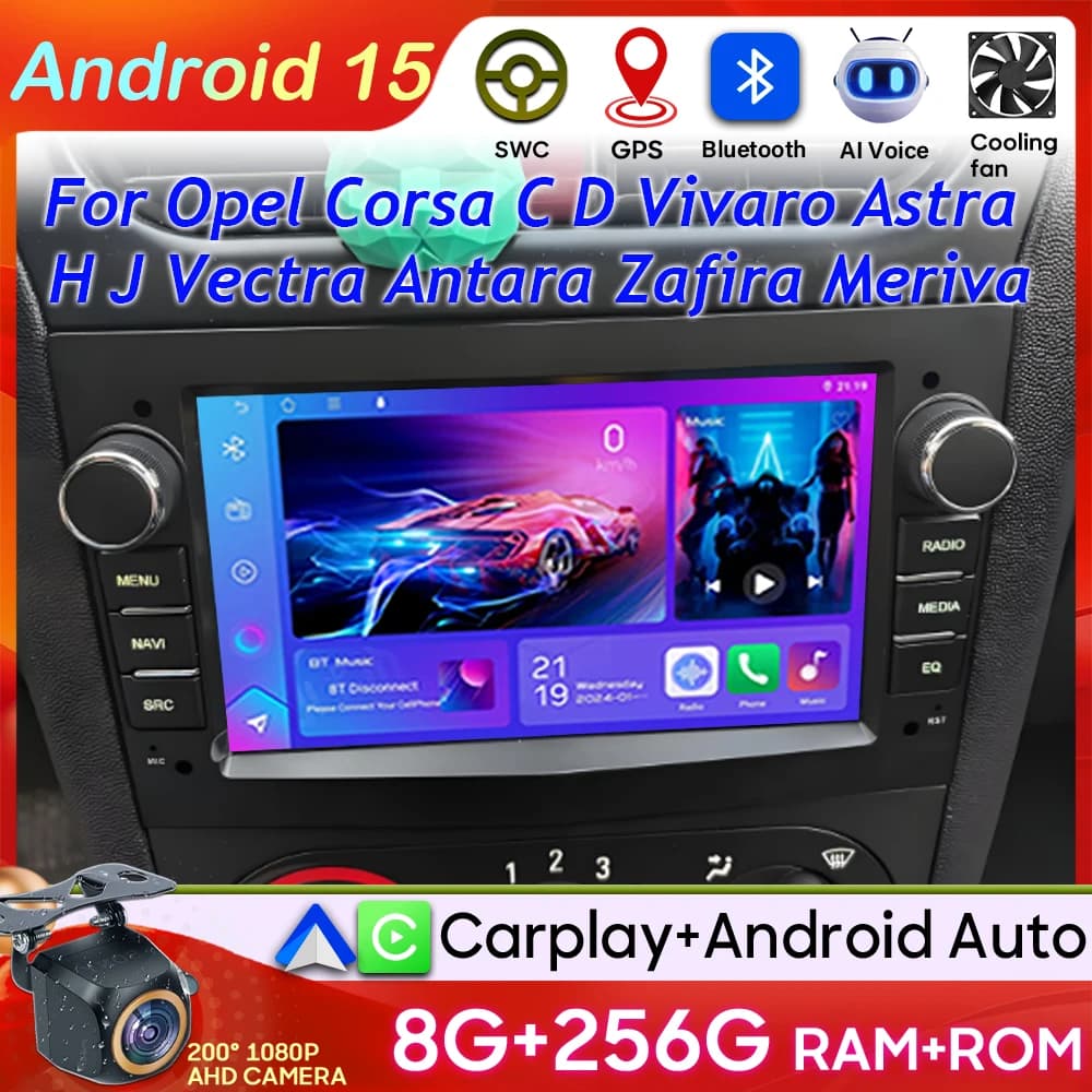 Autoradio Per Opel Corsa CD Vivaro Astra H J Vectra Antara Zafira Meriva Android 15 Carplay GPS di Navigazione Monitor Per Auto Display