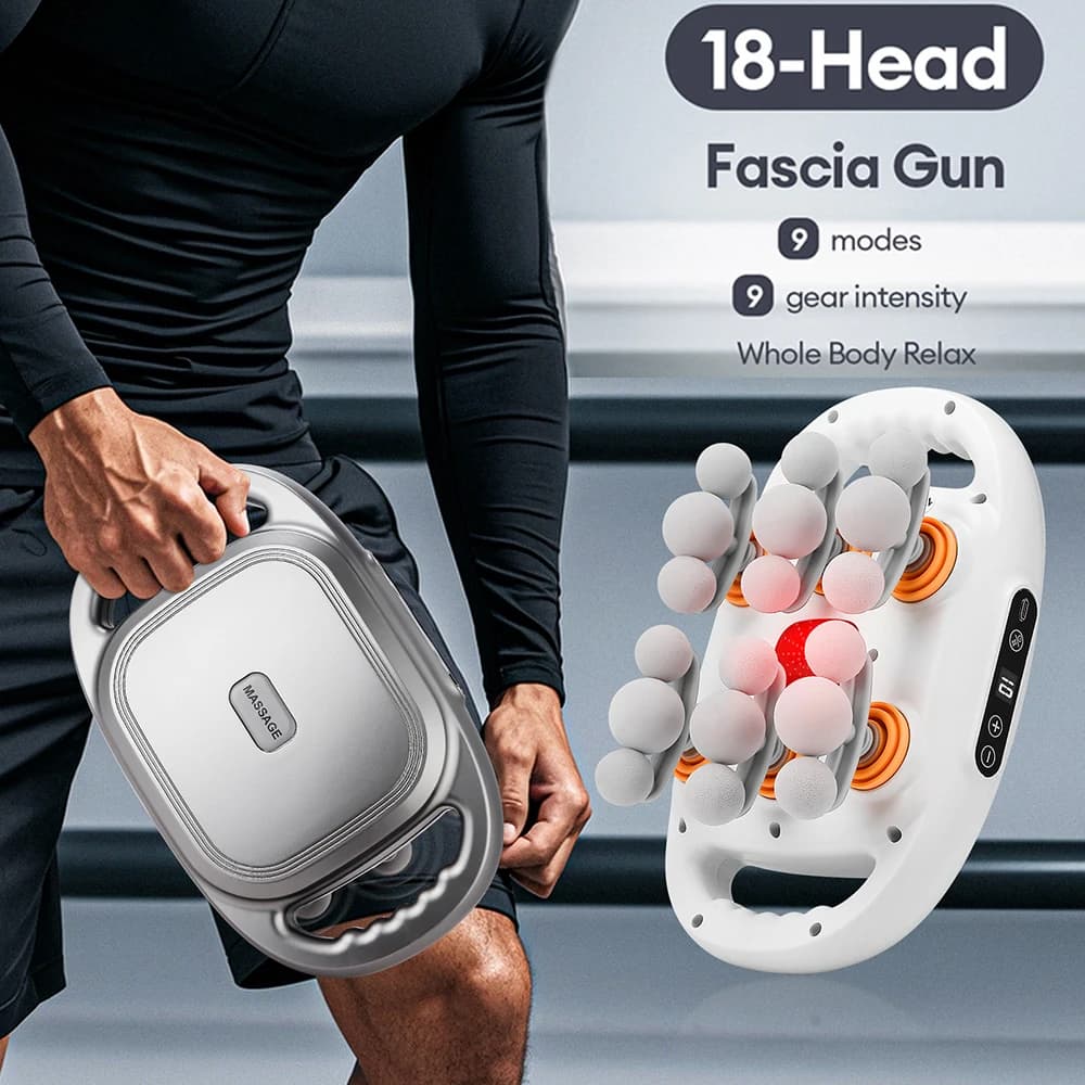 Body massage machine with high frequency vibration for neck, shoulder, back, waist, leg, 18-head band gun