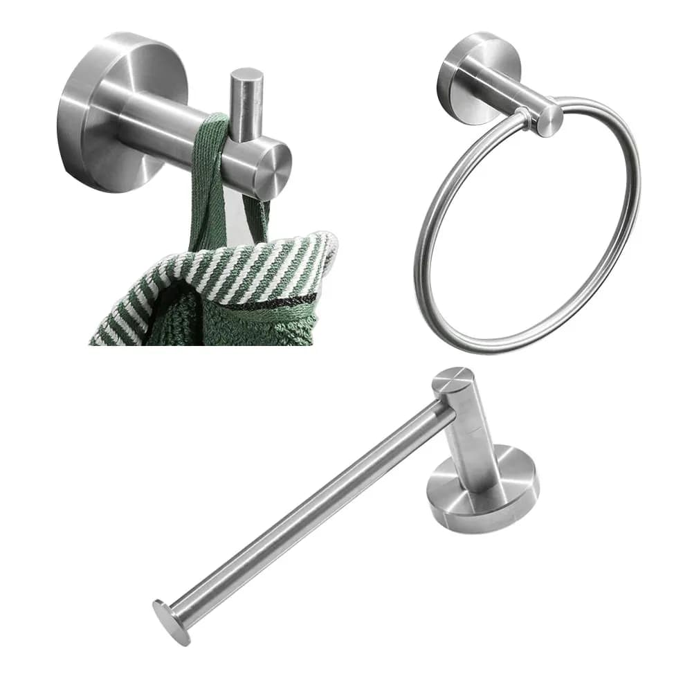 Set di 3 pezzi portasciugamani in acciaio inossidabile 304 resistente all'incisione, colore argento spazzolato (gancio per asciugamani + gancio per carta igienica + gancio appendiabiti)