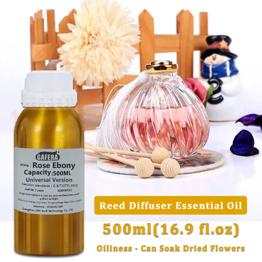 GAFERA 500ml (16.9 fl.oz) Olio Essenziale di Rosa Ebano - Olio Aromatico di Ricambio per Diffusori per Hotel, Diffusori a Bastoncini e Aromaterapia Senza Fiamma