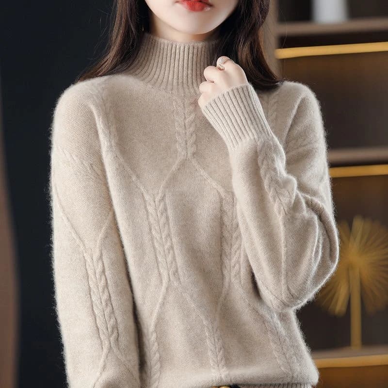 Autumn Winter Thick Wool Women Turtleneck Sweater Knitted Shirt Warm Top Loose Pullover Knitwear Long Sleeve Bottoming Shirt