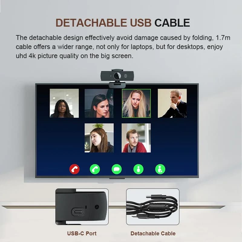 Webcam USB 4K Full HD per Streaming di Giochi, Telecamera Web per Computer e Laptop con Sensore di Immagine CMOS Grandangolare e Microfono