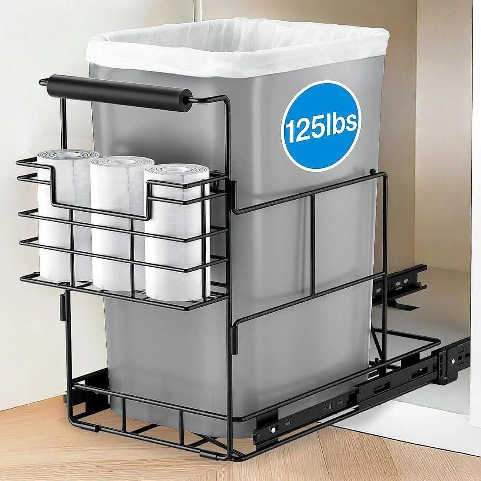 Pull Out Trash Can Cabinet Organizer Sliding Storage Rack Bin Not Included