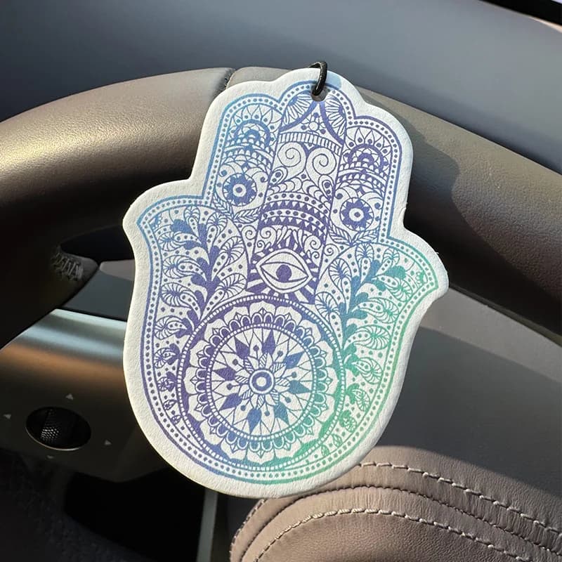 Boho Gradient Hamsa Hand Evil Eye Hanging Car Air Freshener, Plant-Based Natural Extract Scent Aroma Card, Multi-Use Scented Boo
