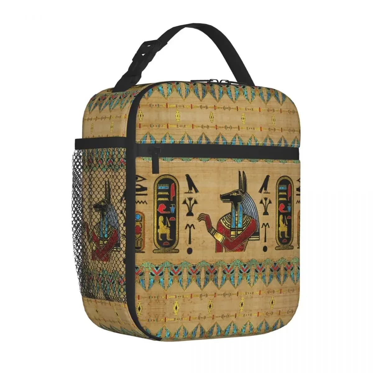 Borsa per il pranzo isolata con ornamento egiziano Anubis Mito dell'Antico Egitto Scatola per alimenti Contenitore per il pranzo termico riutilizzabile Scuola