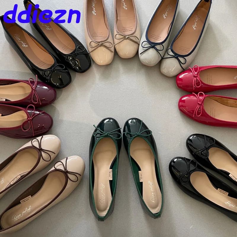 Scarpe basse da donna con punta tonda morbida femminile poco profonda con scarpe diapositive Calzature Moda Ballerine da donna con nodo a farfalla Scarpe da ballo