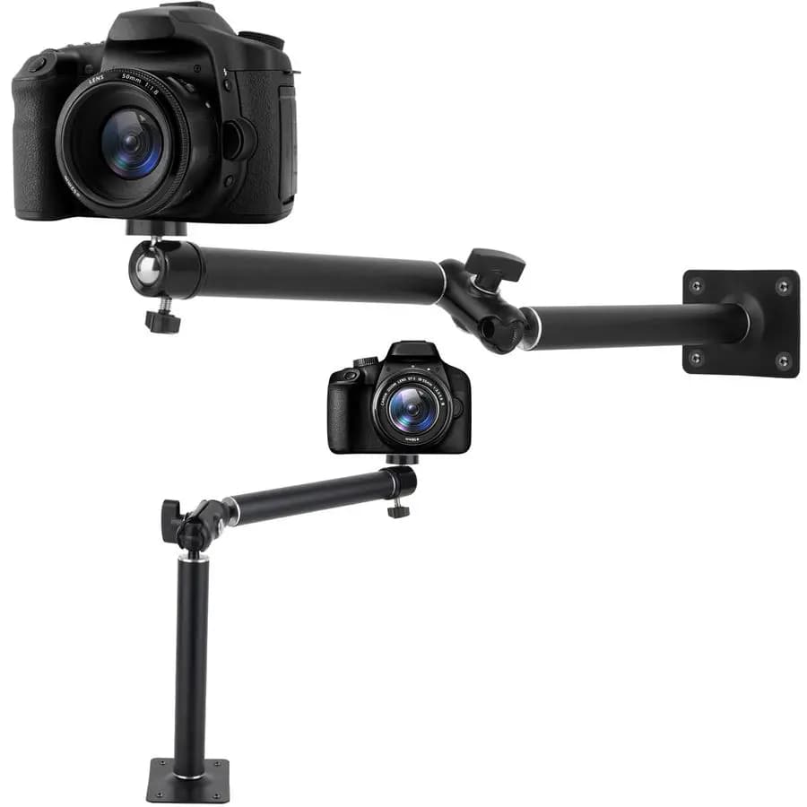 Wall camera arm with 1/4 inch thread compatible with digital security webcam, CCTV, POV, camcorder, video light, small camera