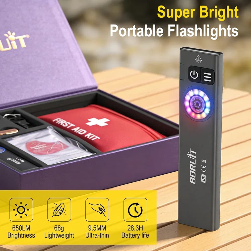 BORUiT Torcia Portatile ad Alta Luminosità, Kit di Pronto Soccorso, Strumento di Sopravvivenza per Emergenze all'Aperto, Attrezzatura da Campeggio