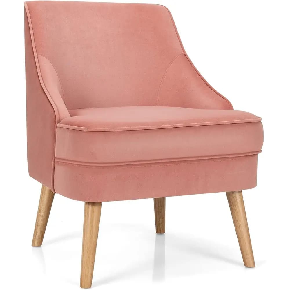 Armchair upholstered with Velvet Details, Single Sofa with Rubber Wood Legs, Comfortable Relax Armchair, Comfortable Lounge Chair and Bedroom