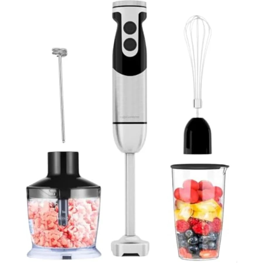 Frullatore a Immersione Professionale in Titanio Rinforzato, Potente 400W con Lame 80% Più Affilate, 12 Velocità, Frullatore con Cavo, Tritatutto da 600ml