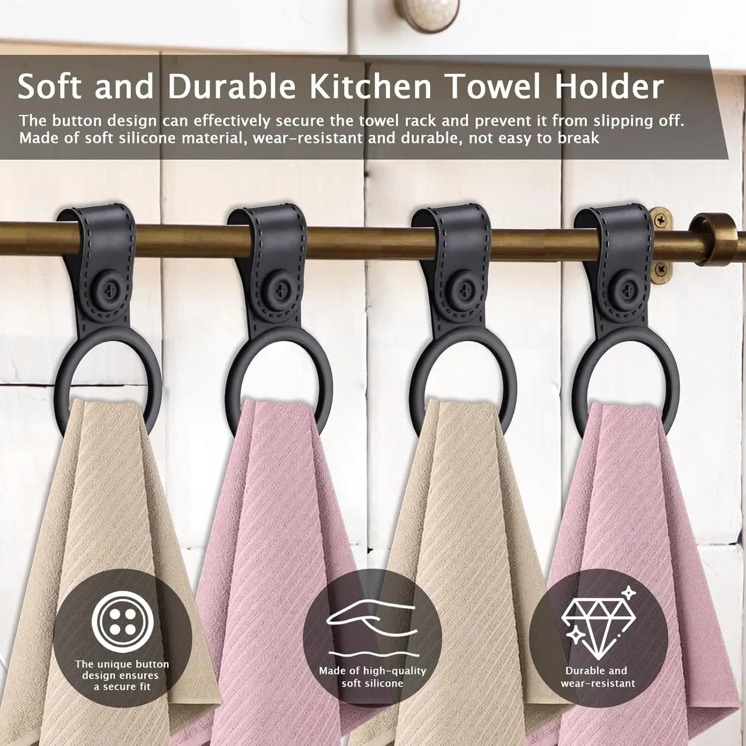 Set di Portasciugamani in Silicone - Supporto Morbido e Impermeabile per Asciugamani da Bagno e Cucina, Adatto per Armadietti, Maniglie del Forno o Aste