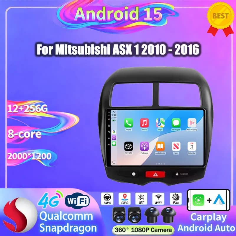 Carplay Wireless per Mitsubishi ASX 1 2010 - 2016, Autoradio Android 15, GPS 4G, Lettore Multimediale Video, Octa Core, Telecamera 360°