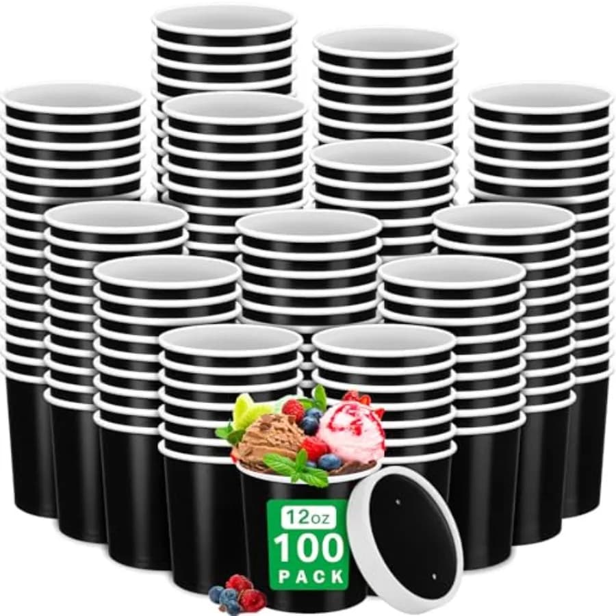 100 Pezzi Coppette di Carta per Gelato da 12 oz con Coperchi, Ciotole Monouso per Dessert, Contenitori per Zuppa Calda, Contenitori Alimentari in Carta Kraft per Pasqua