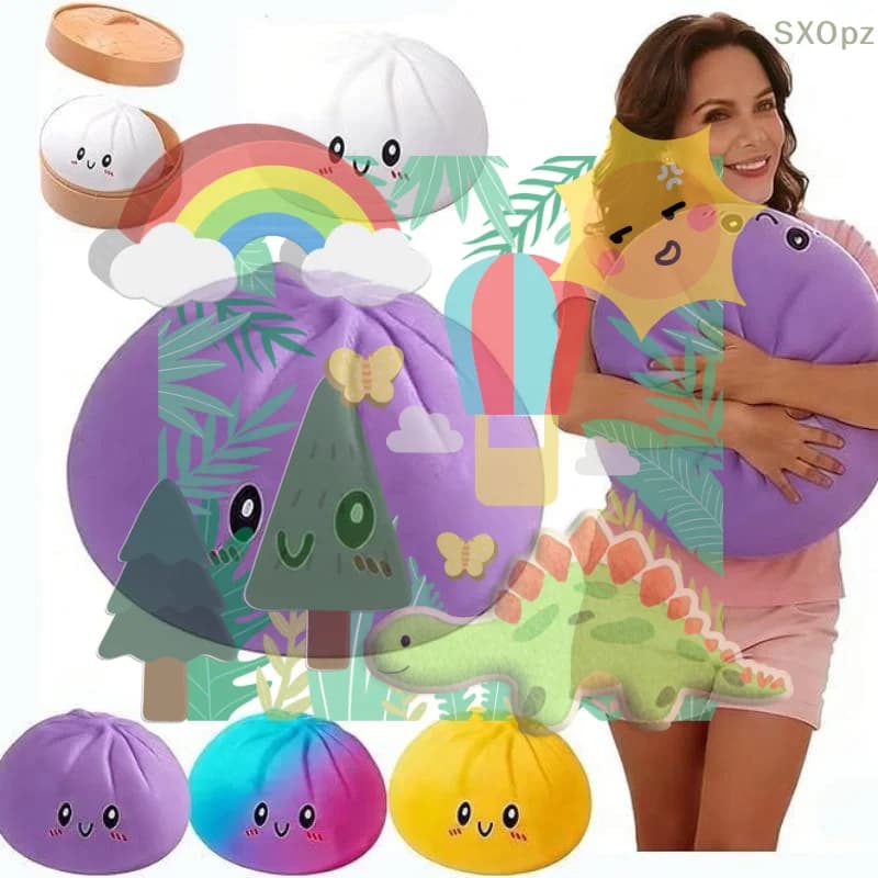 1 Pezzo Giocattolo Sensoriale Antistress Kawaii a Forma di Raviolo con Vaporiera, 25cm, Grande, Giocattolo Morbido a Forma di Panino Ripieno al Vapore per Bambini