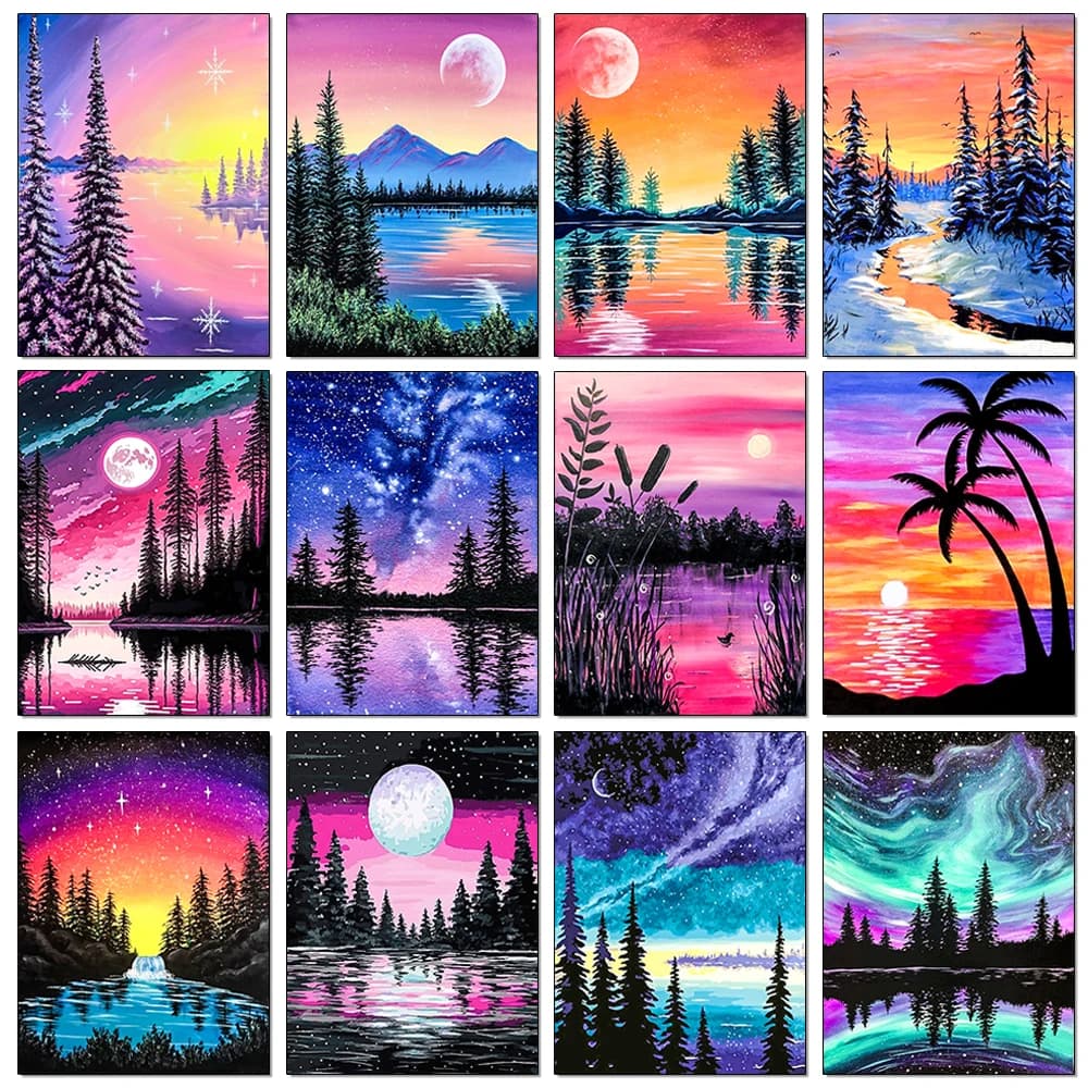 Kit pittura diamante Sunset Lake luci del nord mosaico intarsiato serie acquerello paesaggio decorazione della parete della casa artigianato regalo