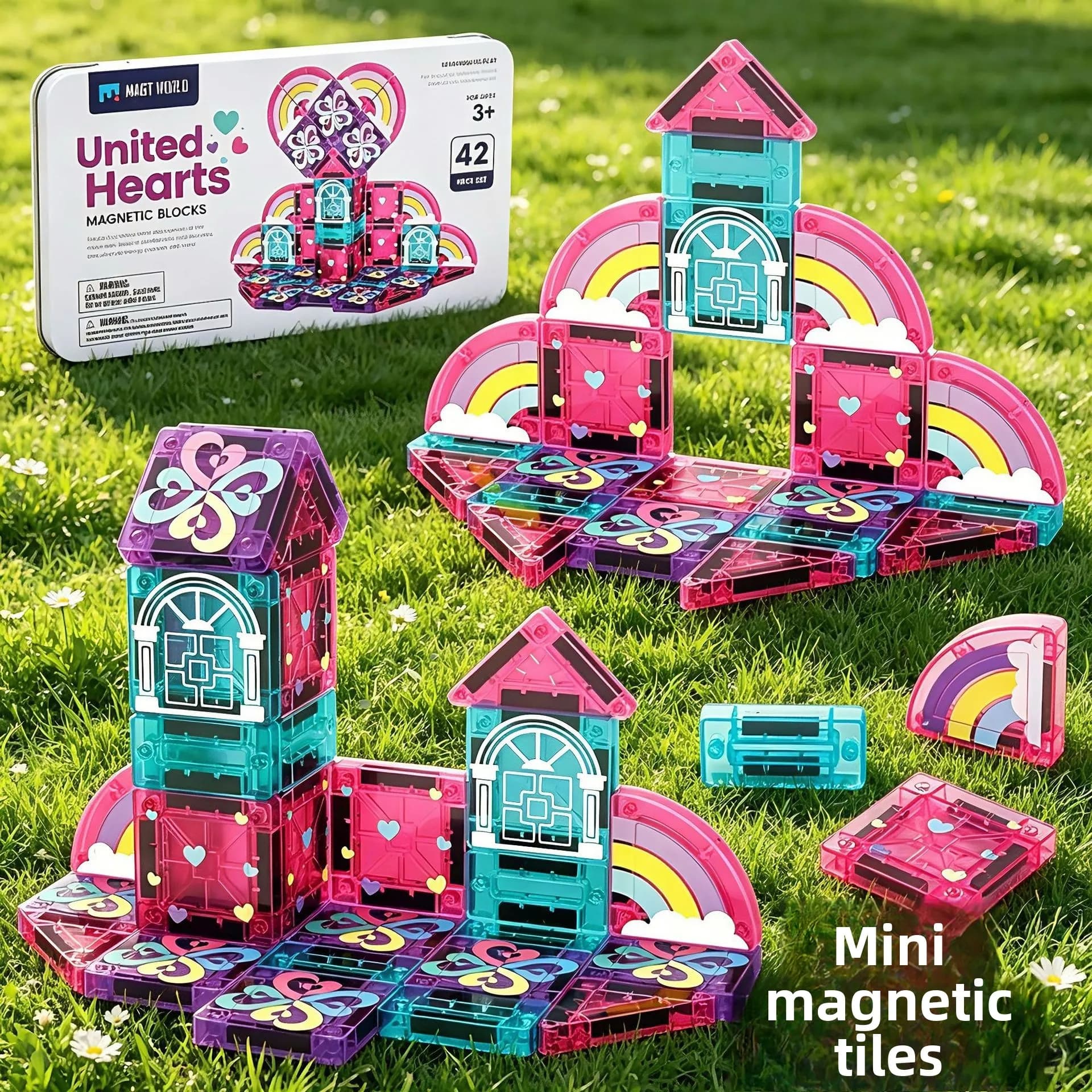 Mini Magnetic Tiles,Portable Travel Tin Box Set,Pocket Magnetic Building Blocks,Educational DIY Assembly Toy for Kids