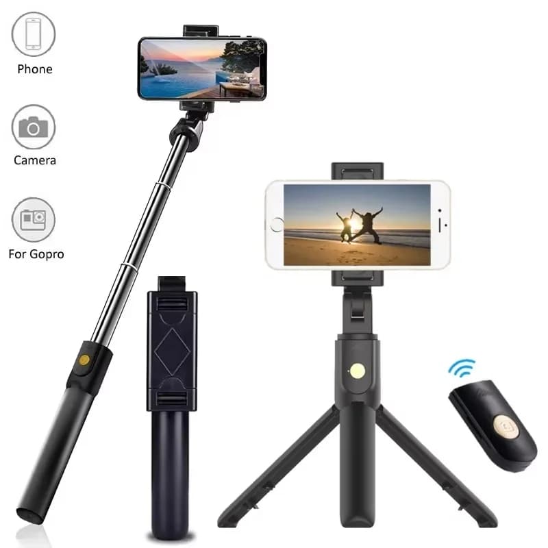Treppiede pieghevole senza fili per selfie stick con treppiede portatile allungabile con telecomando Bluetooth per riprese video su cellulare dal vivo