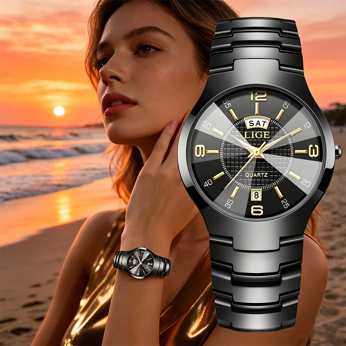 Orologi da Donna LIGE alla Moda in Ceramica, Semplici, Impermeabili, con Calendario e Giorno della Settimana, Orologi al Quarzo Eleganti per Donne, Bracciale da Donna per Regali