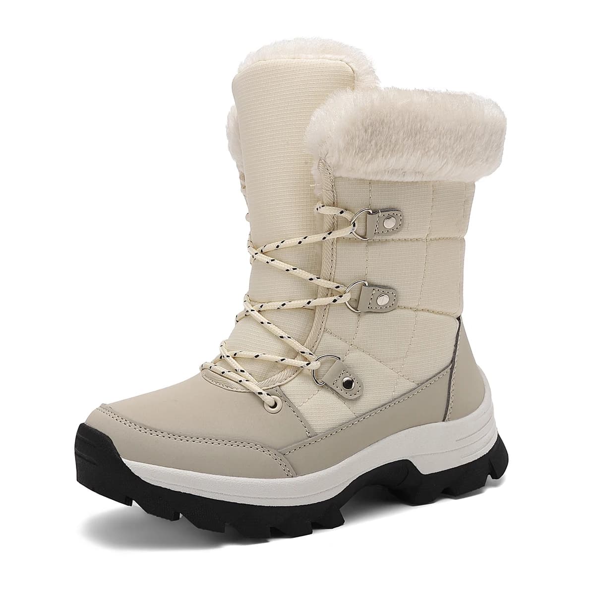 Stivali da neve invernali alla moda Stivali da trekking alti foderati in peluche da donna Scarpe da trekking da montagna antiscivolo per esterni con interni caldi