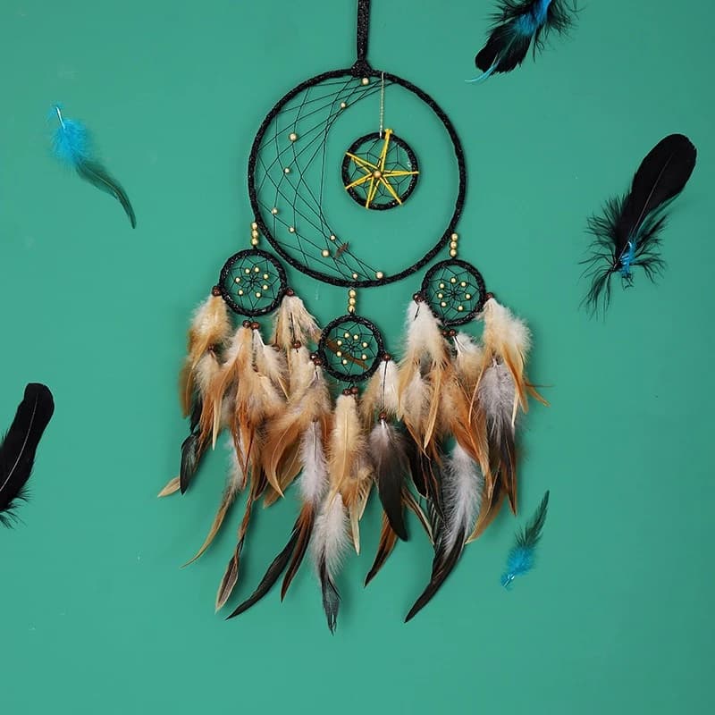 Bohemian Brown Feathers Dream Catcher Wall Hanging Handmade Wind Chimes Garden Yard Pendants Bedroom Decorations Home Decor Gift