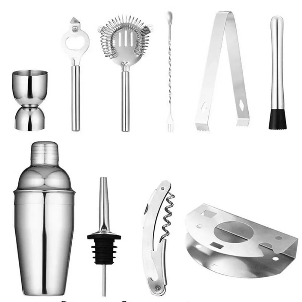 Set Professionale di 12 Pezzi in Acciaio Inox per Barman, Shaker per Cocktail, Cucchiaio, Misurino, Pinze per Ghiaccio per Miscelare Bevande in Bar