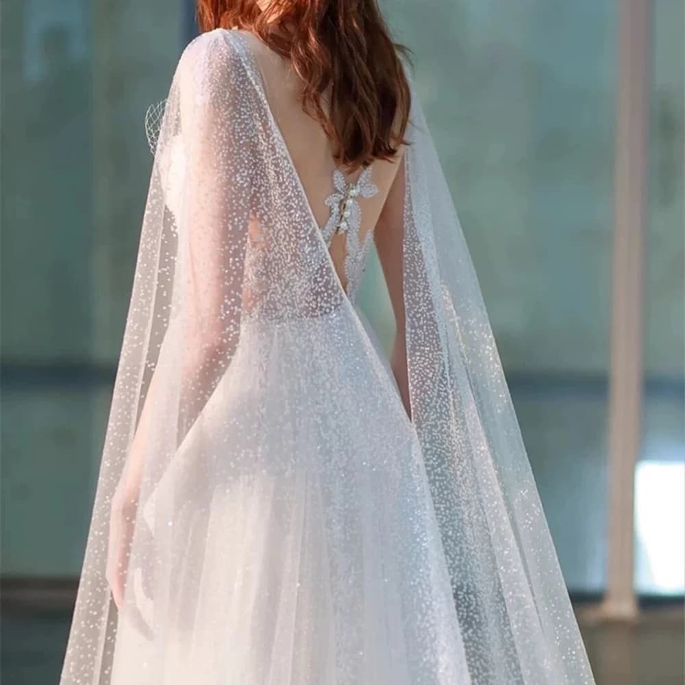 Sciarpa da sposa scintillante per matrimonio, accessorio per abito, mantello lungo a cappa per cattedrale, scialle semplice per matrimonio, mantello per fotografia nuziale VPG27