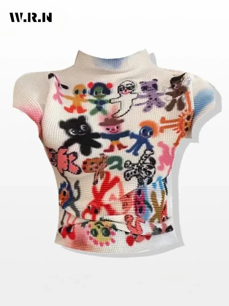2024 estate donna Coquette stile Punk guaina manica corta Skinny t-shirt Sexy Casual Hotsweet Slim Fit stampa Club Tees Top