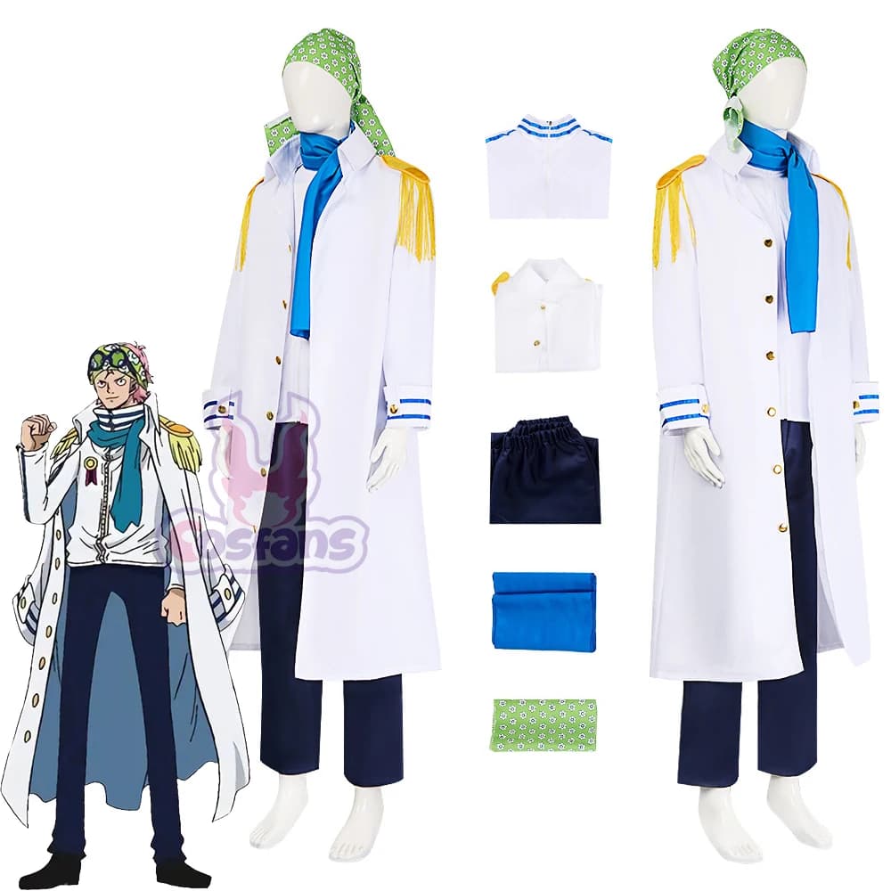 Costumi Cosplay di Coby, Uniforme da Marinaio di One Piece, Costume per Halloween, Uniforme Lunga Bianca da Ufficiale Navale