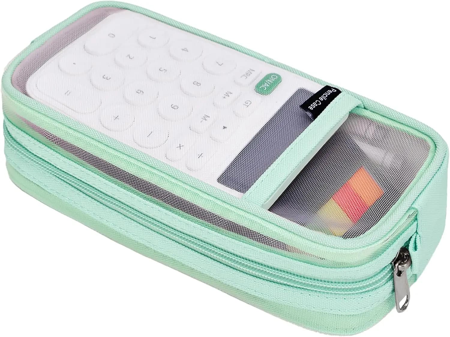 Astuccio trasparente in rete, astuccio portapenne con scomparto grande e cerniera, borsa portapenne multifunzione portatile per scuola, ufficio, viaggi, organizer trasparente per trucchi (Verde)