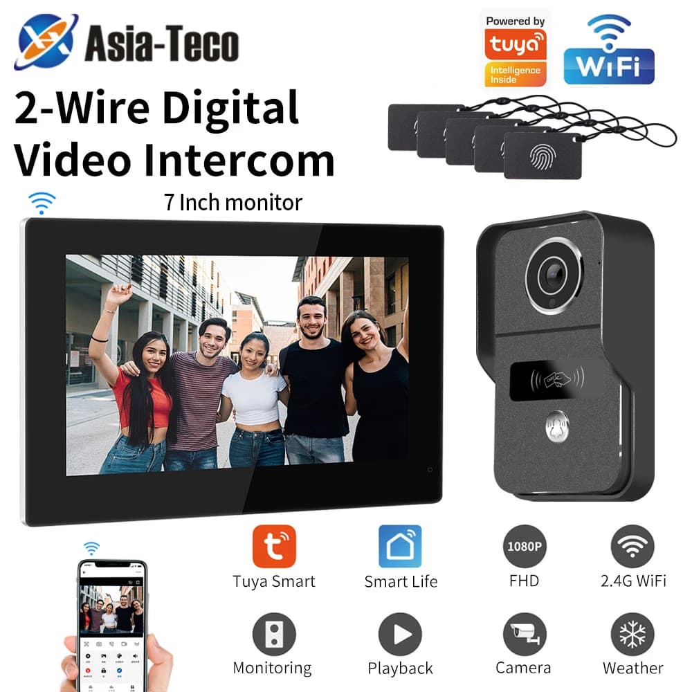 Wifi smart home 1080P video intercom doorbell color touch LCD screen camera doorbell system used in conjunction with Tuya App