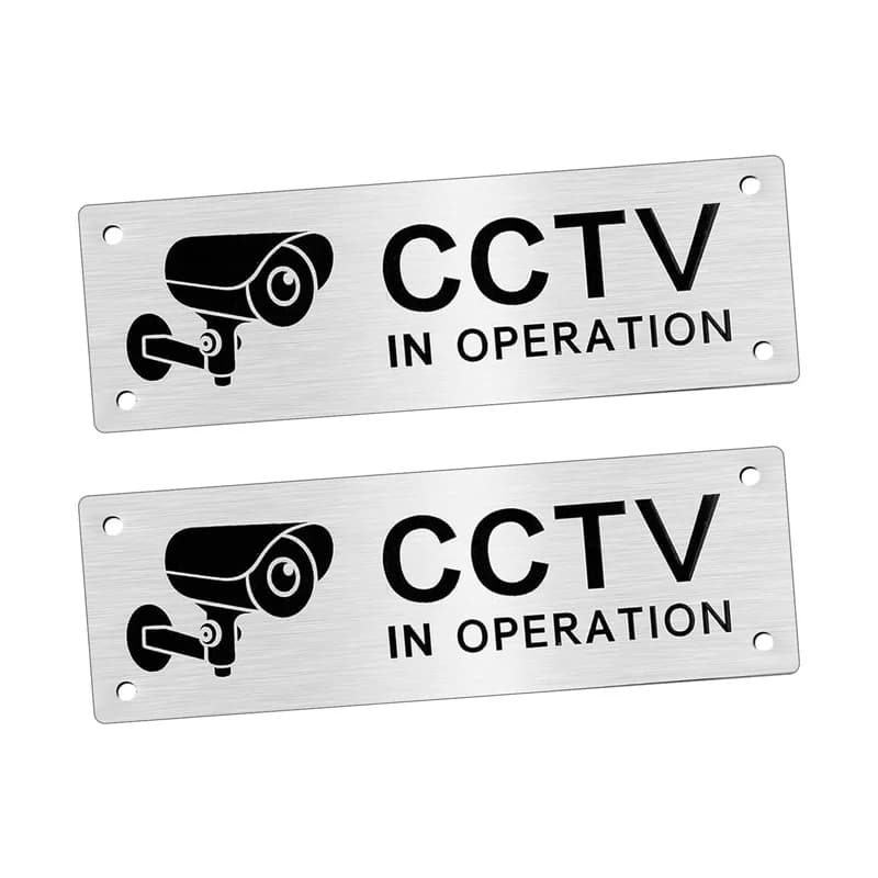 Set di 2 adesivi in alluminio per segnaletica CCTV in funzionamento, 15 x 5 cm, impermeabili e resistenti, kit di adesivi per segnaletica CCTV, segnali di avvertimento, segnali per telecamere