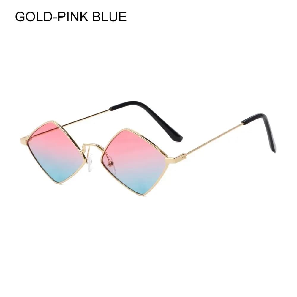 Occhiali da sole da donna alla moda con montatura quadrilatera in metallo a forma di piccolo diamante, occhiali da sole da uomo