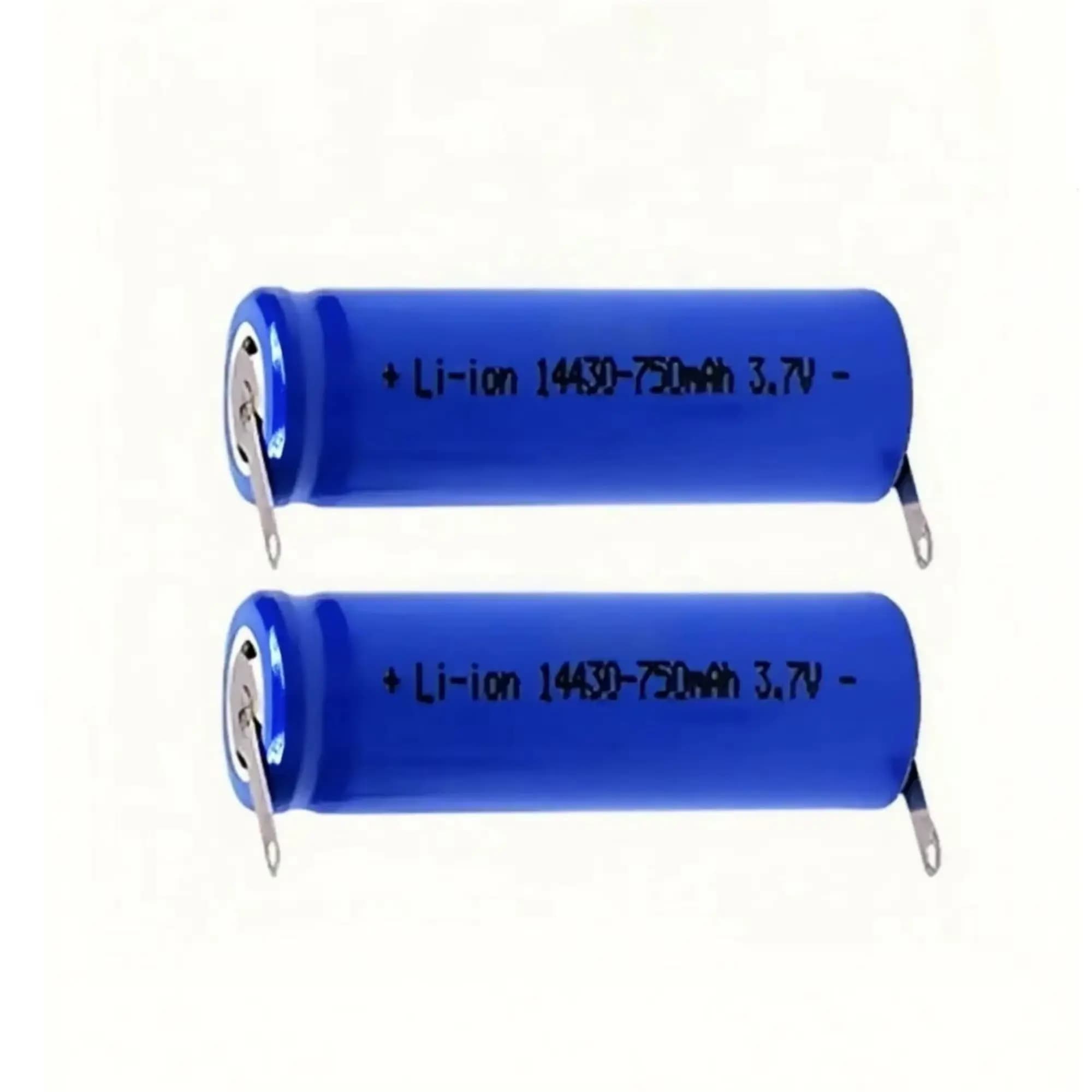 2PCS 14430 3.7V 750mAh Batteria al litio ricaricabile con linguette a saldare per rasoio Torcia frontale Walkie talkie Fotocamera digitale