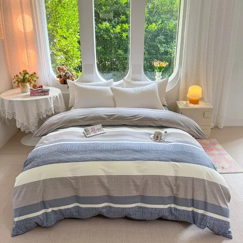 Set di quattro pezzi di lenzuola in cotone con stampa pastorale, stile fresco e rurale, per famiglie, studenti e dormitori.
