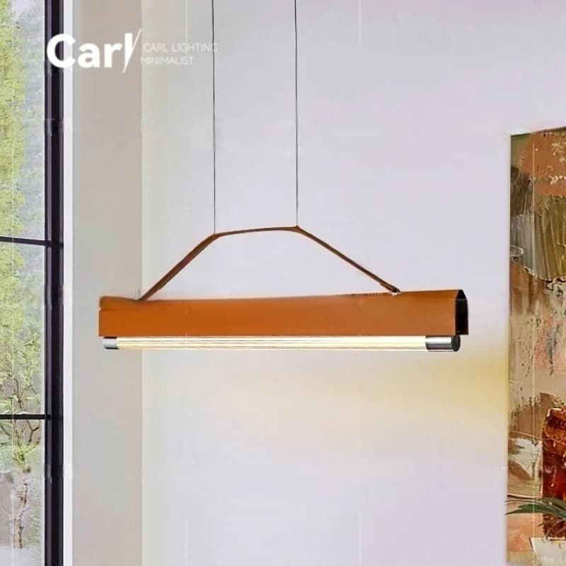 Saddle Leather Restaurant Pendant Light Long Strip Island Taichung Ancient French Designer Home Dining Table Pendant Light