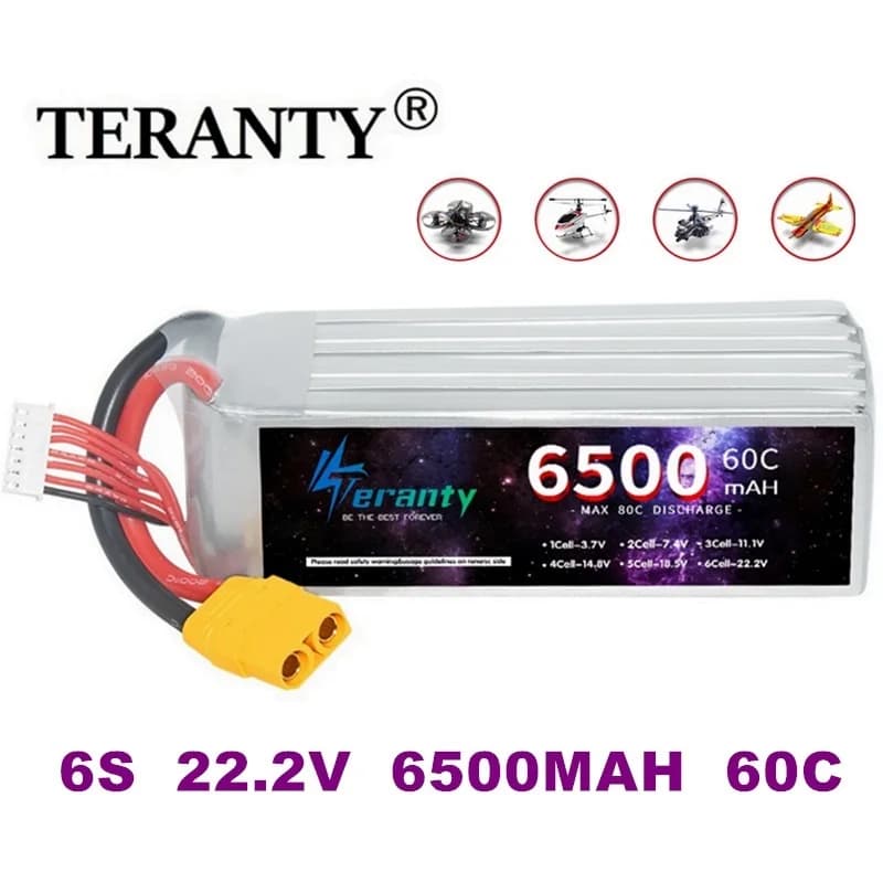 TERANTY 6S 22.2V Lipo battery 6500mAh 60C Soft Pack with XT60 connector for RC Car Truck Tank Boat Racing Hobby Drone battery