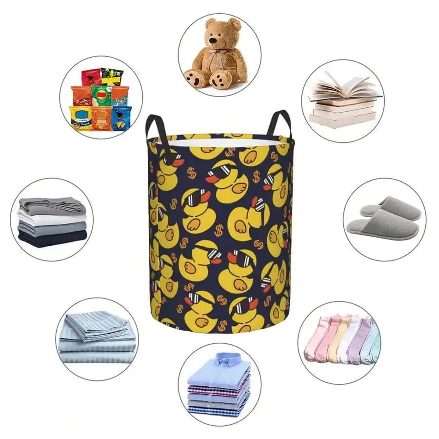 1pc Cool Duck With Money Bags Laundry Hamper Portable Storage Hamper With Sturdy Handle, Oxford Cloth, Easy To Store And
