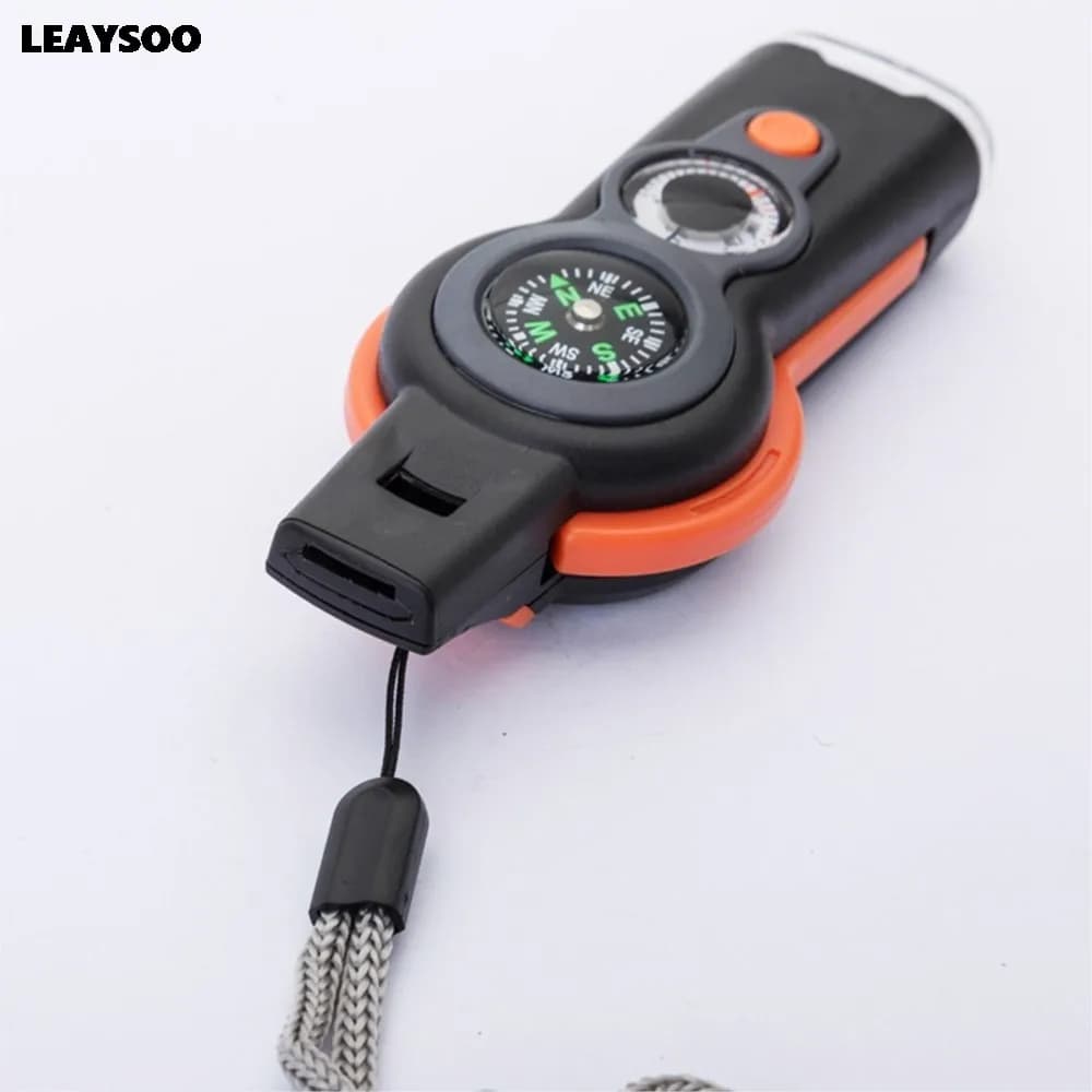 1/2Pcs Outdoor Camping Safety Whistle Kit 7-in-1 Multifunctional Handheld Navigation Compass Signal Mirror LED Light EDC Gear