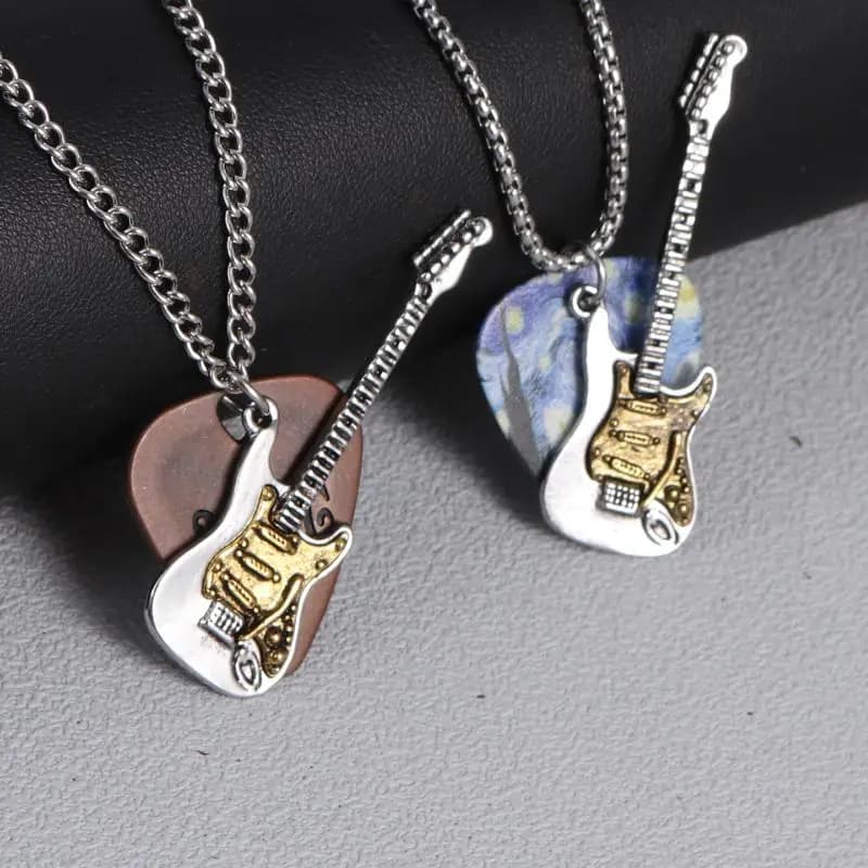 【W】1 Pezzo Collana Lunga Punk Rock Hip-hop con Ciondolo a Plettro per Chitarra Elettrica/Basso in Acciaio Inossidabile, Accessorio Moda
