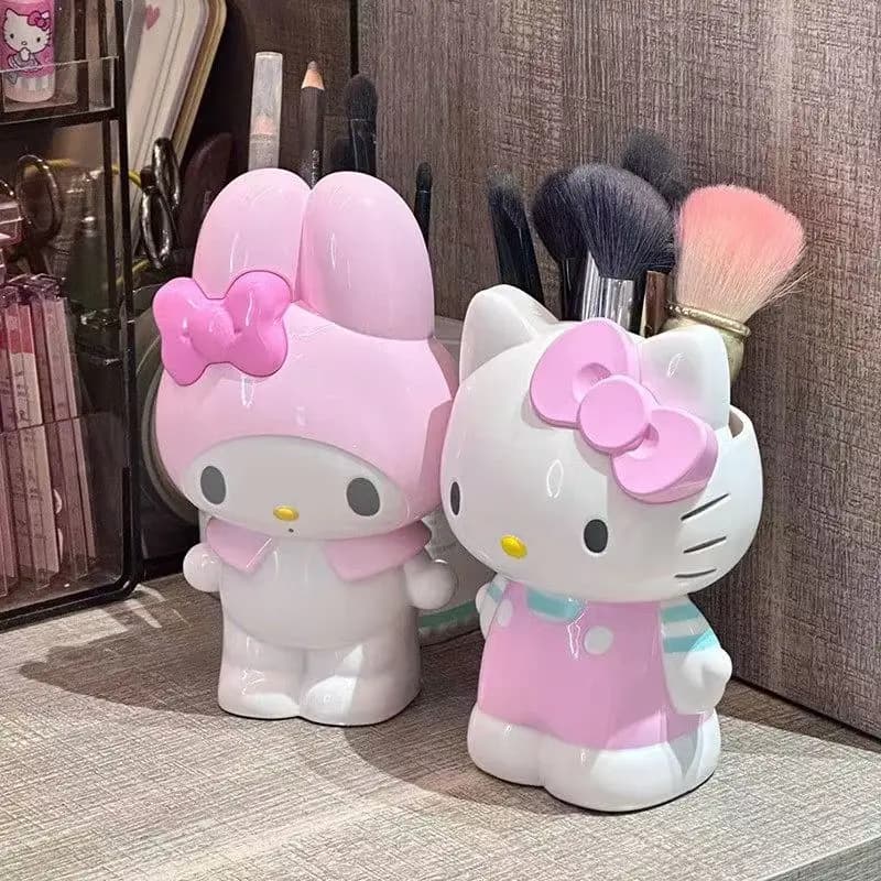 Anime Hello Kitty Melody Pen Holder Cartoon Kuromi Stationery Makeup Brush Organizer Desktop Decoration Birthday Ornament Gifts