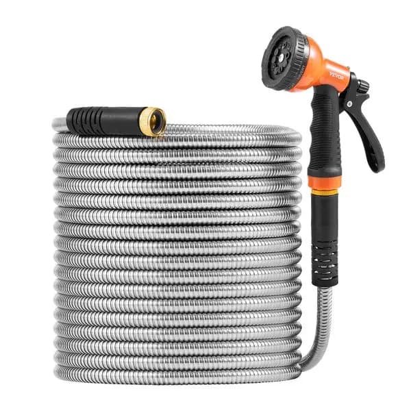 VEVOR 100 Foot Metal Garden Pipe, Anti-rust Stainless Steel Water Pipe, 10 Function Heavy Duty Backyard Pipe, Without Stop